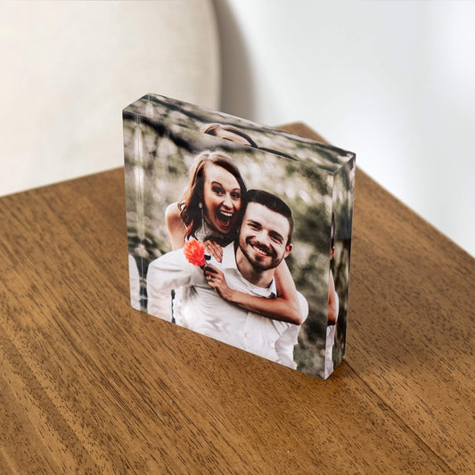 Acrylic Block Photo Frame Product 4x4in (10x10cm) with A Couple Picture Top View