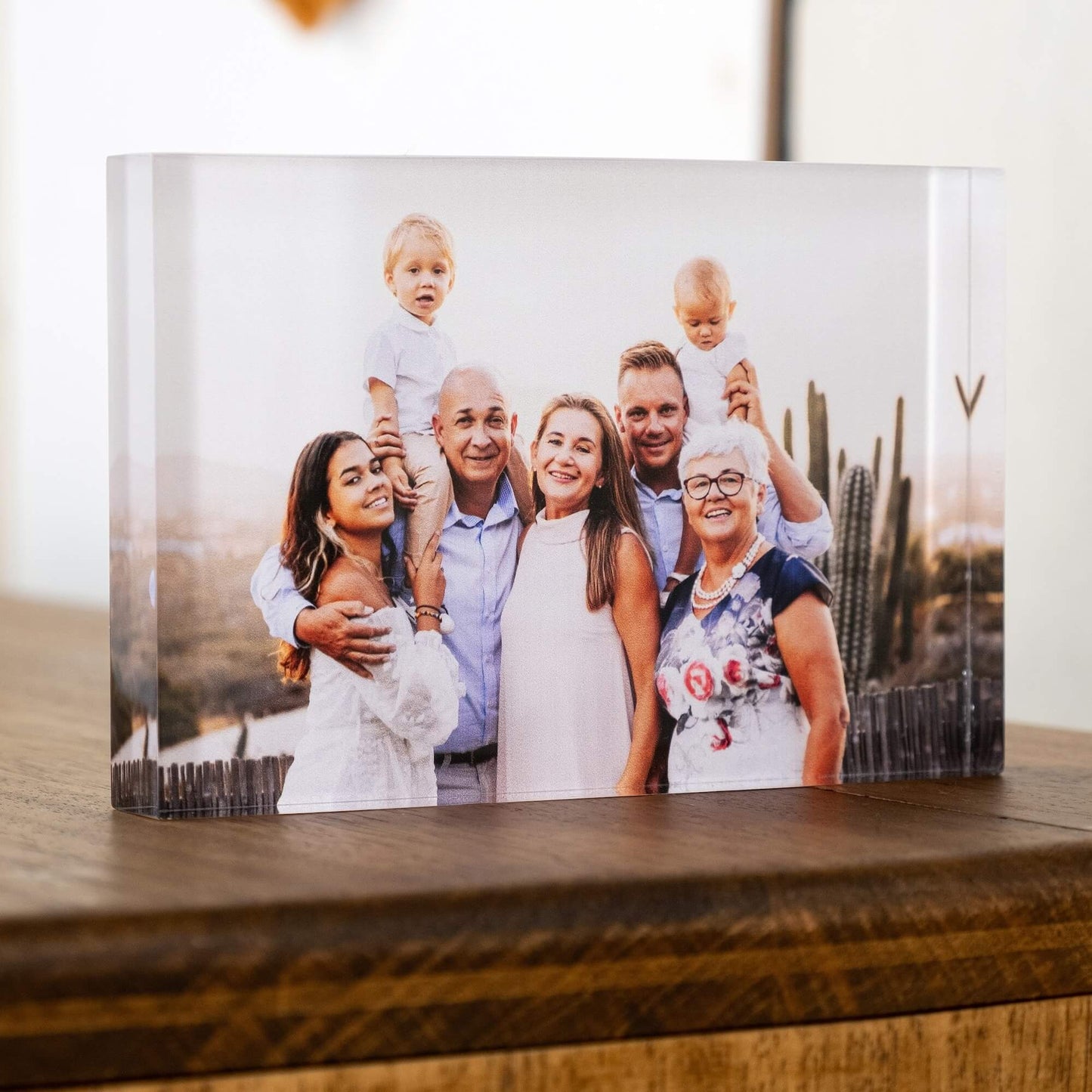 Acrylic Block Photo Frame Product 6x4in (15x10cm) with A Family Picture Side View