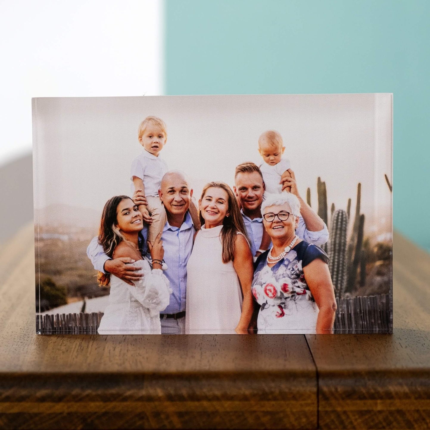 Acrylic Block Photo Frame Product 6x4in (15x10cm) with A Family Picture Front View
