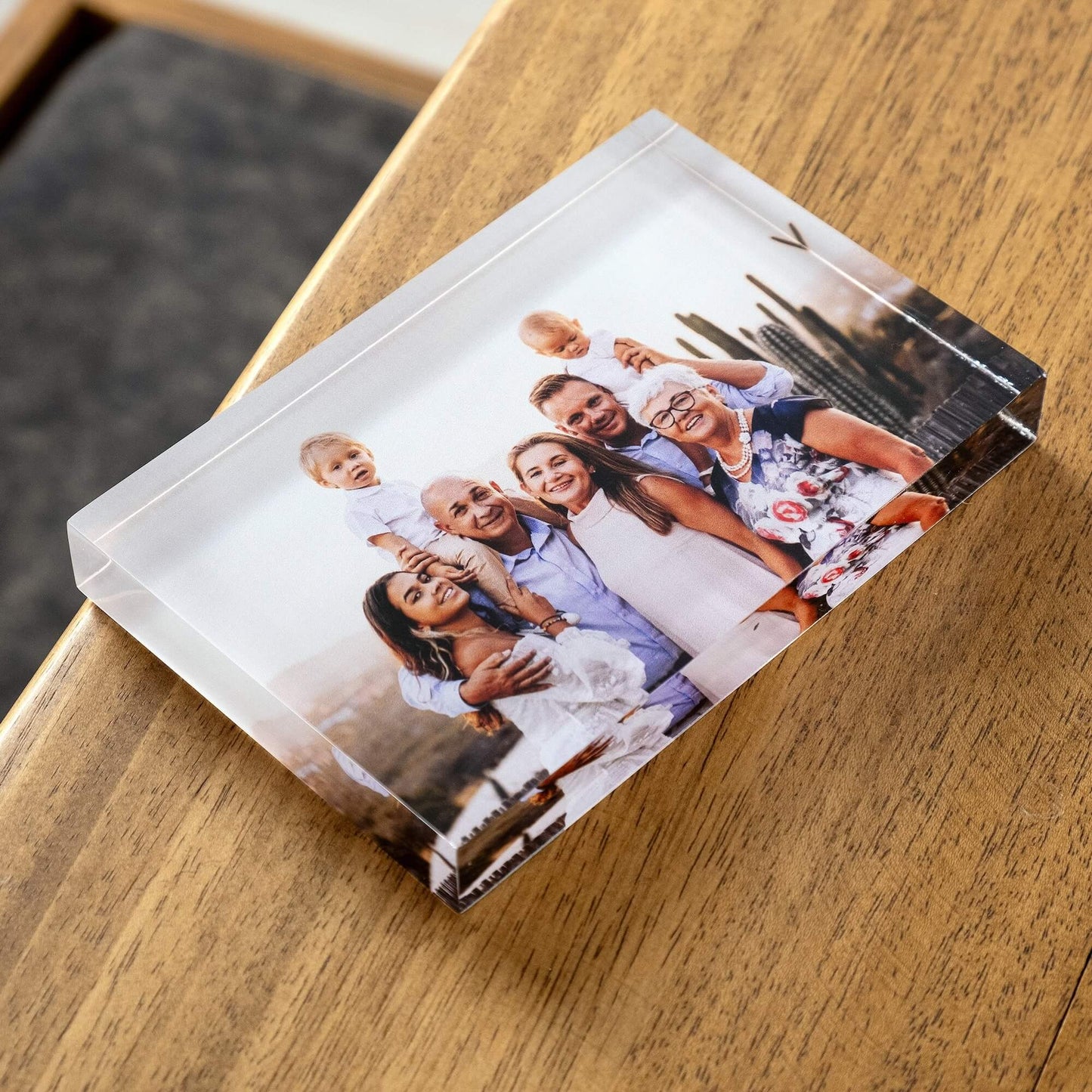 Acrylic Block Photo Frame Product 6x4in (15x10cm) with A Family Picture Depth View