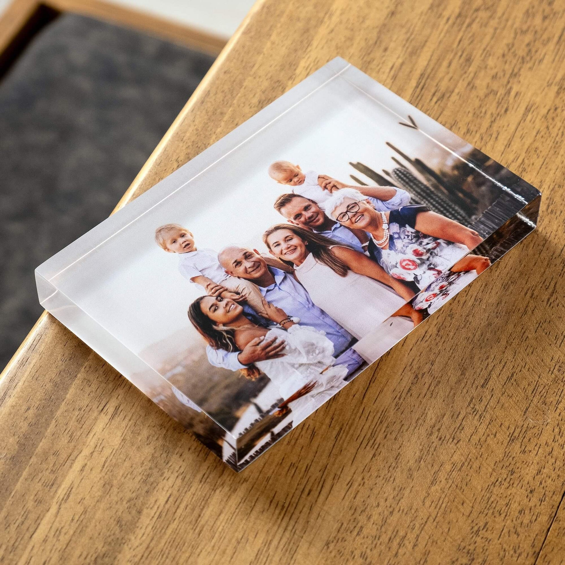 Acrylic Block Photo Frame Product 6x4in (15x10cm) with A Family Picture Depth View