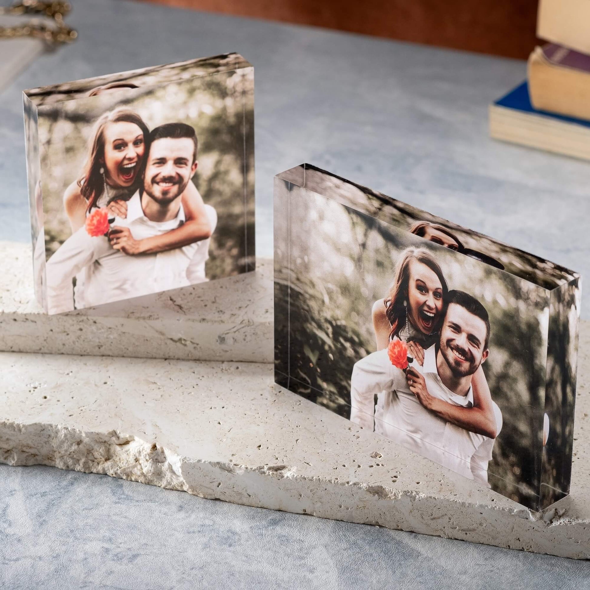 Acrylic Block Photo Frame Product Multiple Size Options with A Couple Picture Front View